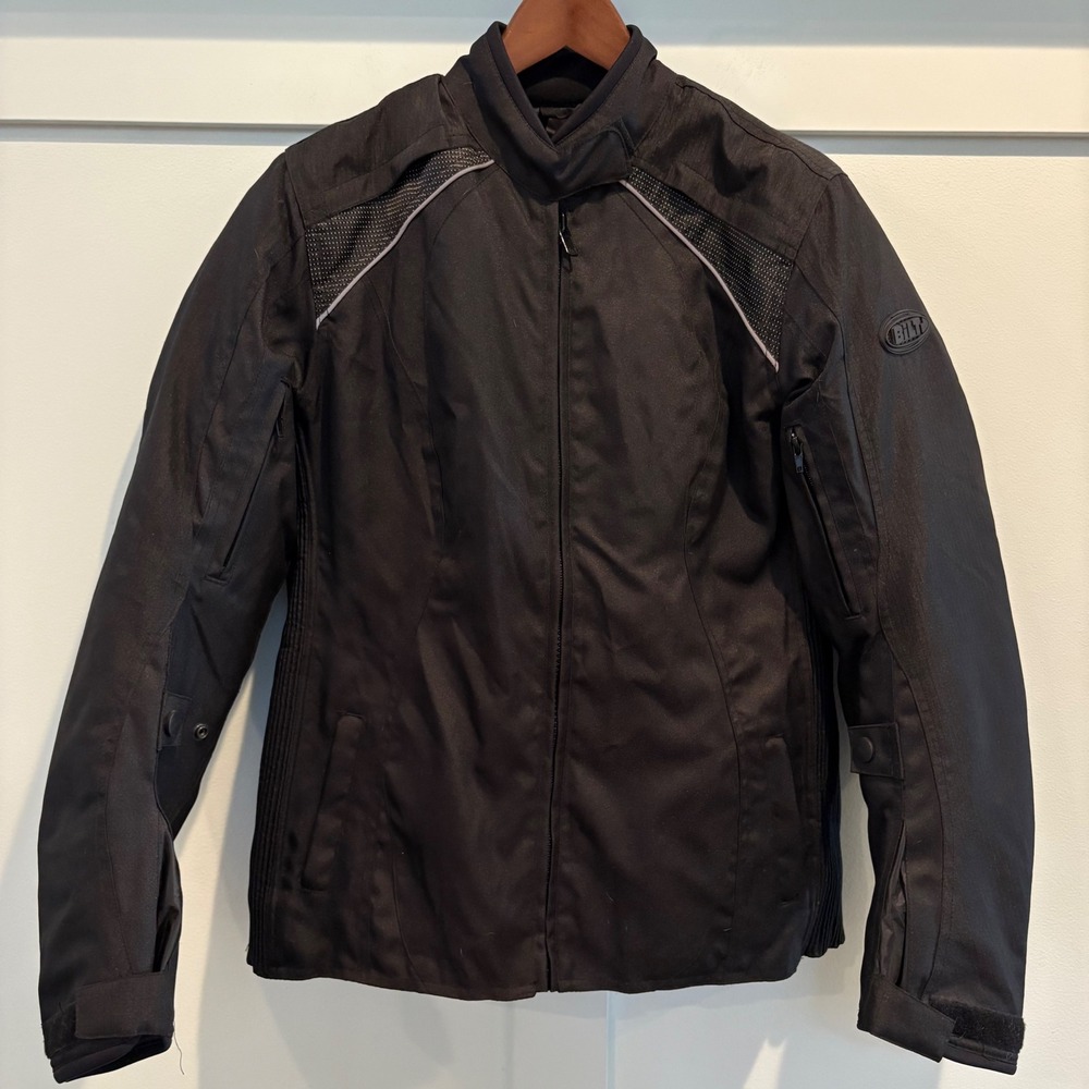 Bilt Motorcycle‎ Jacket Lined Padded Armor Reflective Trim Vents Black BLW M